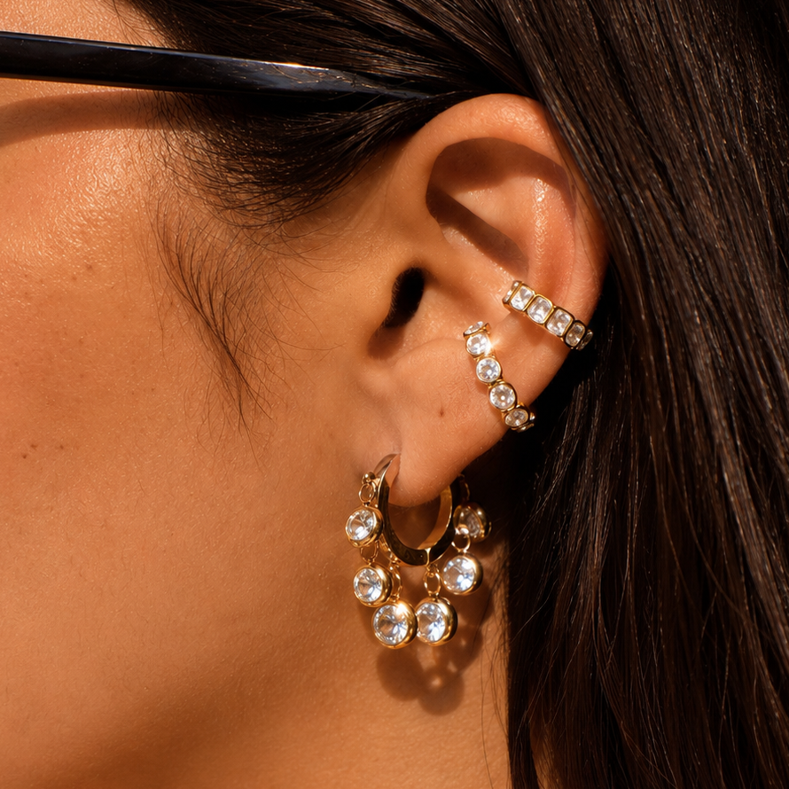 Royal Exotic Huggies White ear stack – waterproof gold huggie earrings for women India