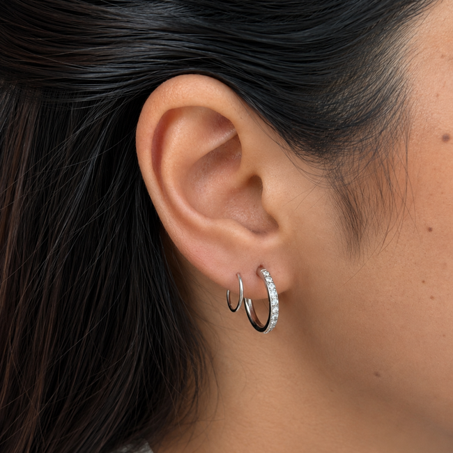 Coil Studded Hoops -Silver