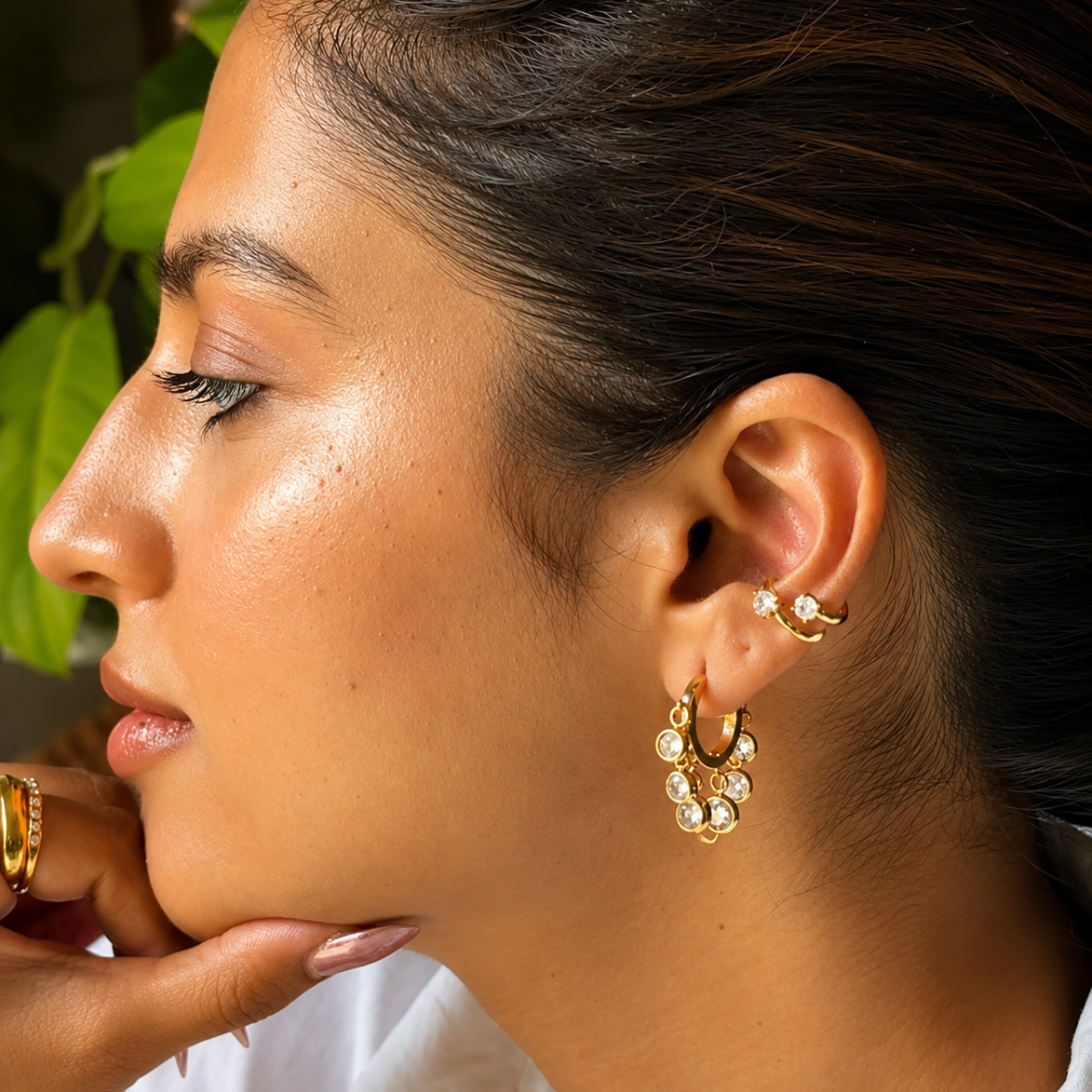 Royal Exotic Huggies White – lightweight anti-tarnish gold earrings for everyday wear India