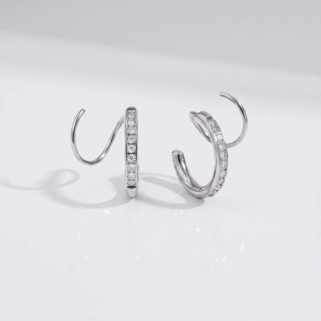 Coil Studded Hoops -Silver