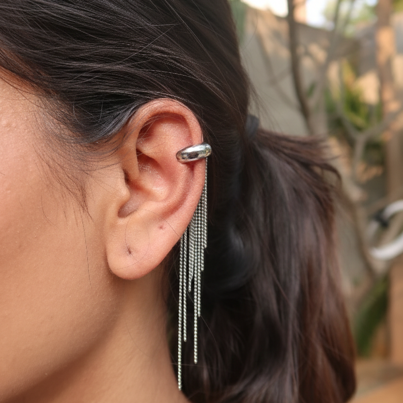 Silver Tassel Ear Cuff