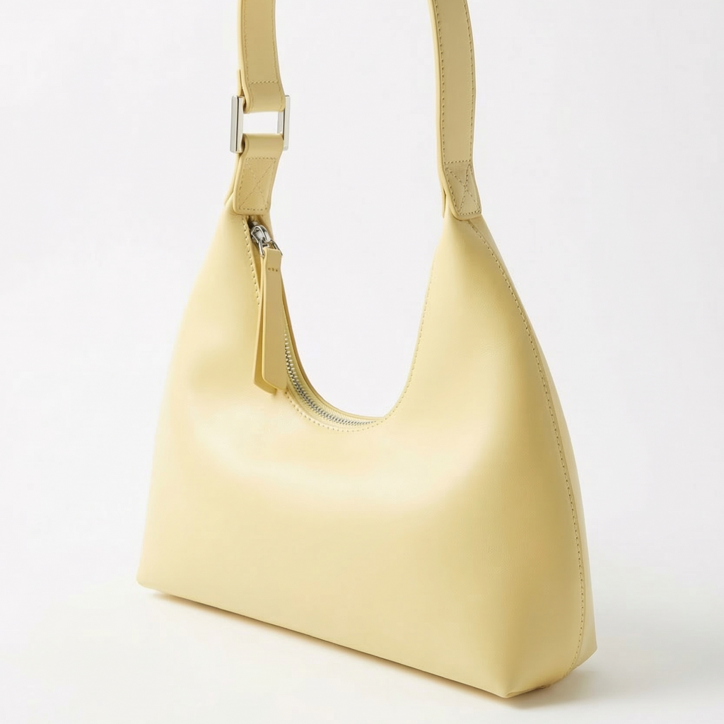 butter Yellow handbag on a white