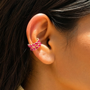 Pop Of Paradise Combo ear cuff styled on an Indian woman with vibrant pink stones.