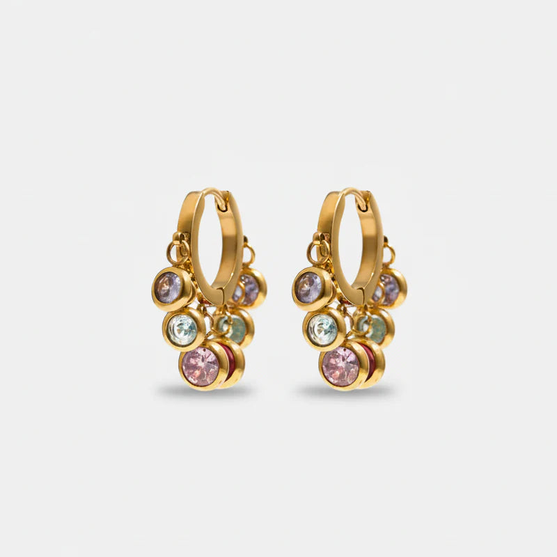 Royal Exotic Huggies Duo multicolour zircon huggie earrings in 18k gold plating.