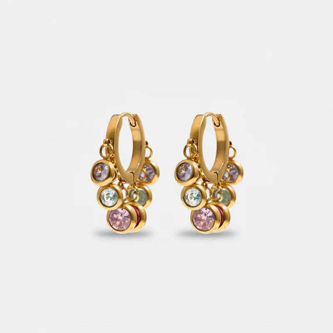 Royal Exotic Huggies Duo multicolour zircon huggie earrings in 18k gold plating.