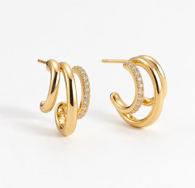 Triple Studded Earrings