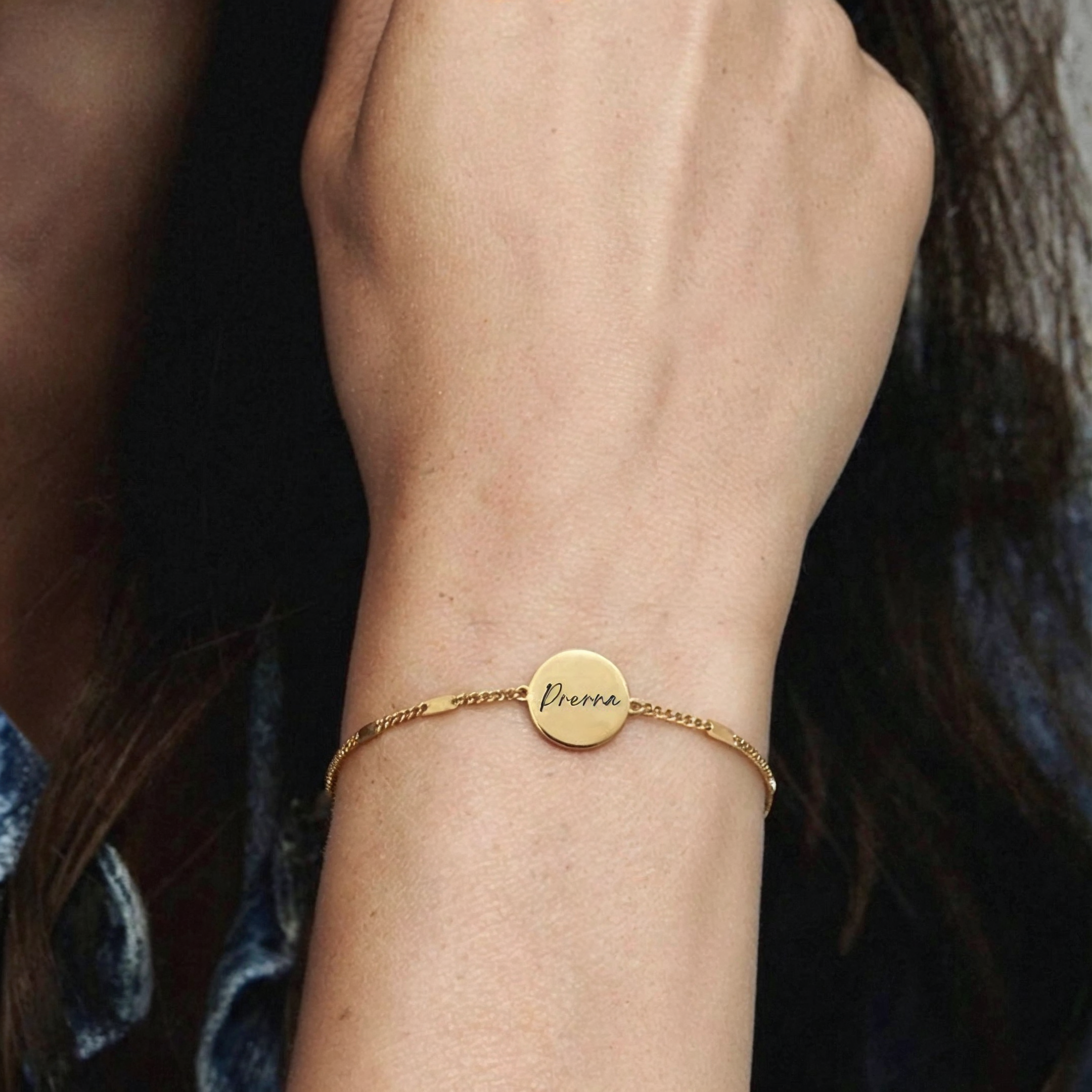 Personalised engraved gold bracelet for women – Amara custom name anti-tarnish bracelet India