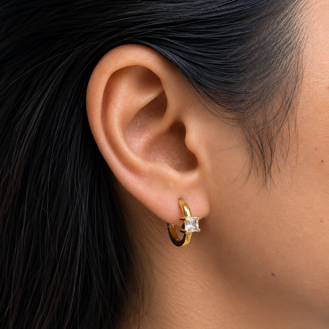 Aura Gem Hoops highlighting an elegant and modern everyday style popular in India.