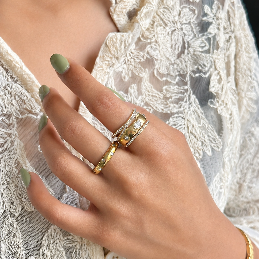 Bling It Ring styled as an everyday glam stack alongside a minimal band, highlighting popular lifestyle trends in India.