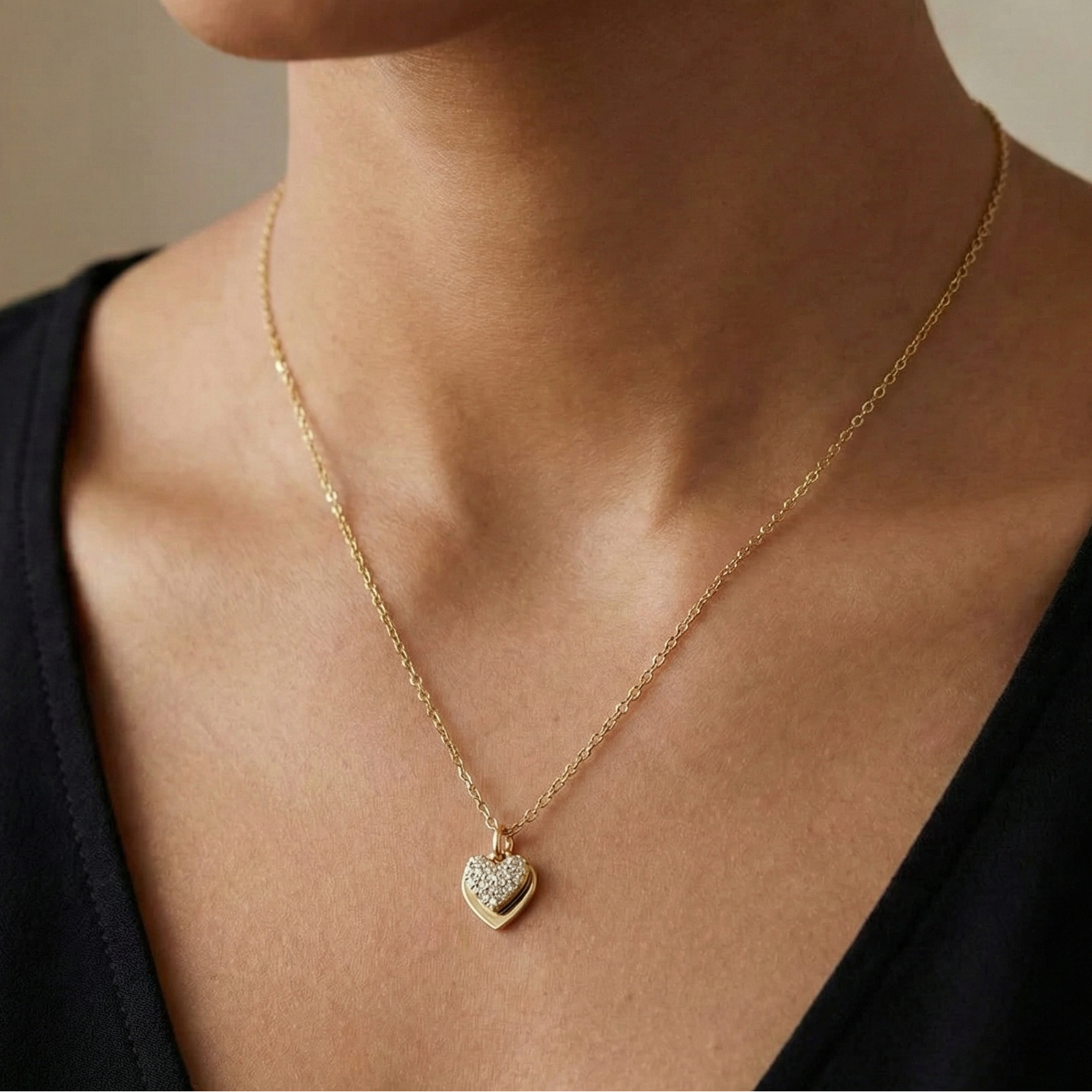 Personalised engraved double heart gold necklace – Bound by Love custom couple necklace India