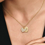 Personalised engraved double heart gold necklace – Bound by Love custom couple necklace India