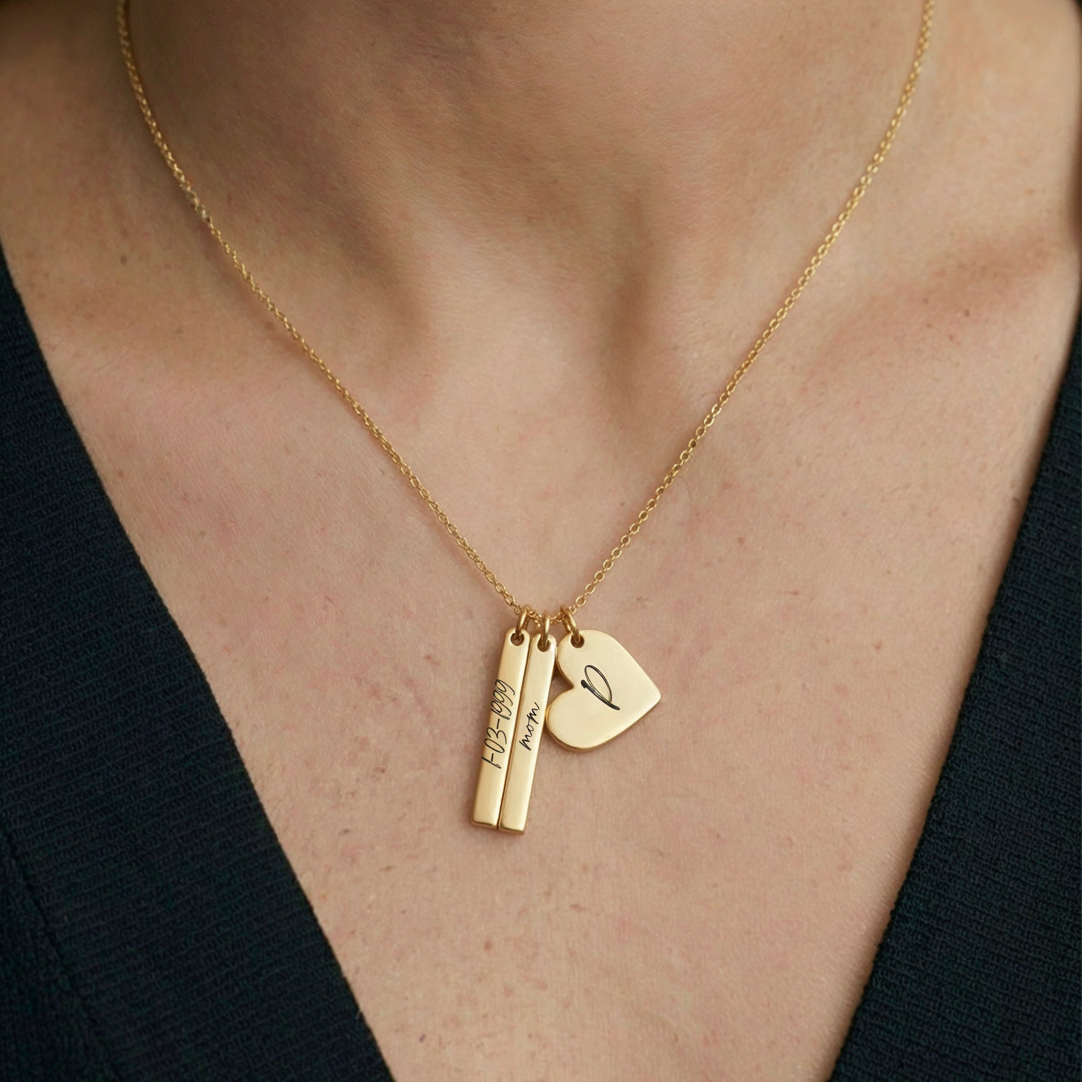 18k gold plated custom engraved necklace – Cherished Carvings personalised jewellery India