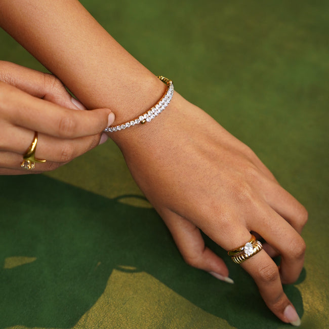 Crown Arc bracelet on wrist – anti-tarnish gold bangle bracelet buy online India