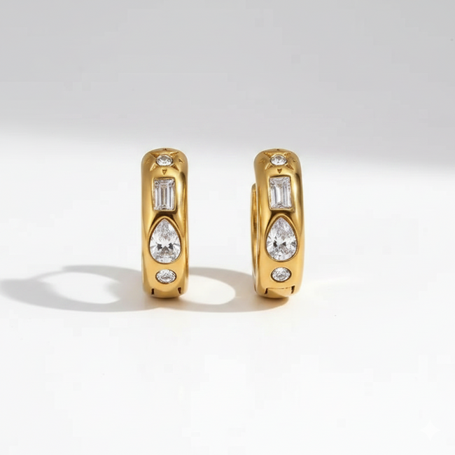 Crystal Charm Mini Hoops highlighting the durable gold construction and elegant multi-shape crystal accents designed for everyday styling in India.