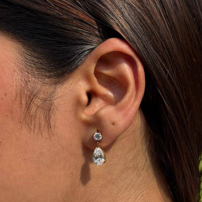 Dewdrop ear cuff on Indian woman's ear – minimalist non-piercing
cuff jewellery India