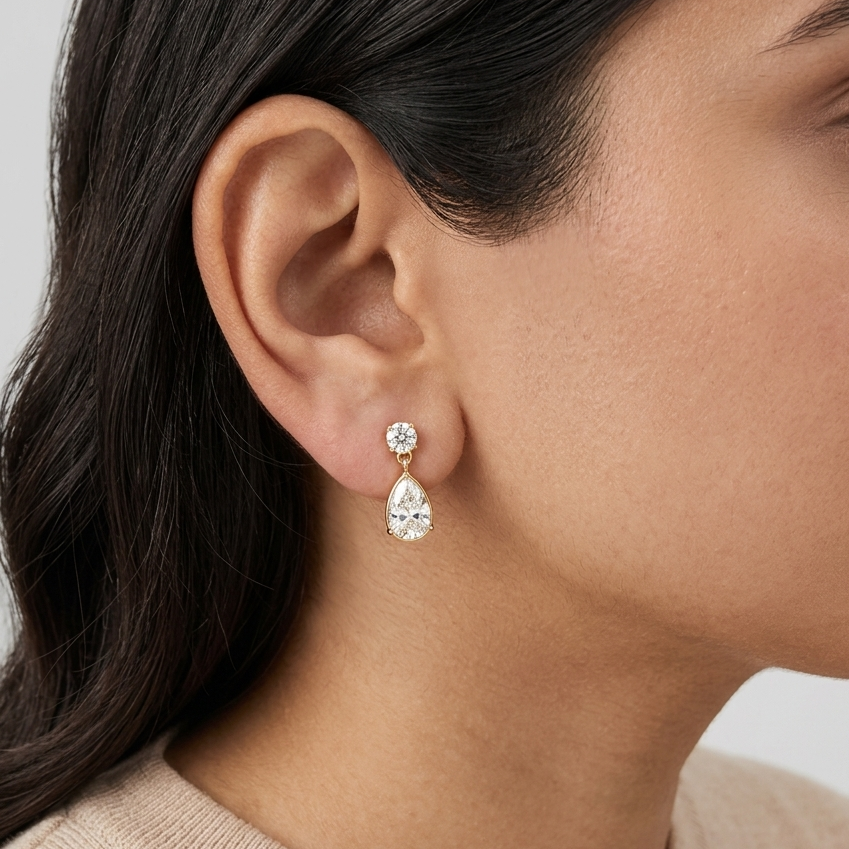 Dewdrop ear cuff on Indian woman's ear – minimalist non-piercing
cuff jewellery India