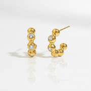 Eden Hoops displaying a waterproof 18K gold-plated beaded design interspersed with clear crystals crafted for everyday wear in India.
