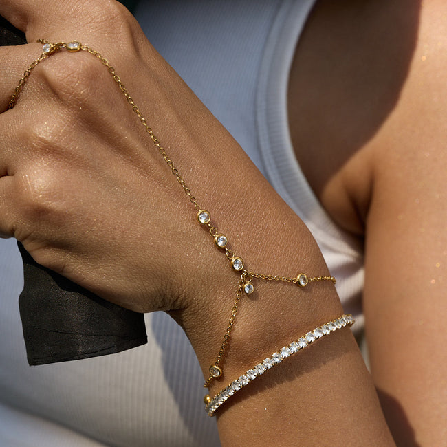 Elina gold hand chain bracelet for women – anti-tarnish waterproof hand chain India