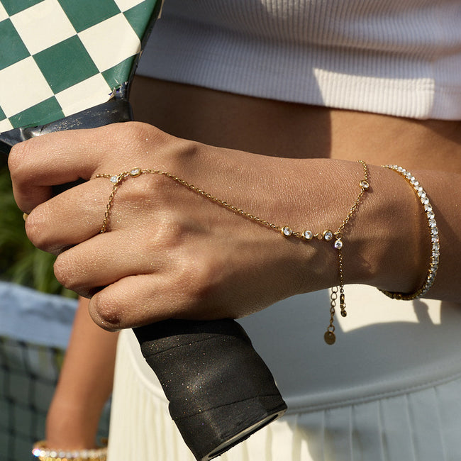 Elina hand chain close-up on wrist – anti-tarnish hand chain bracelet women India