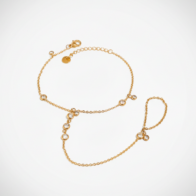 Elina hand chain lifestyle photo – gold-plated elegant hand chain jewellery India