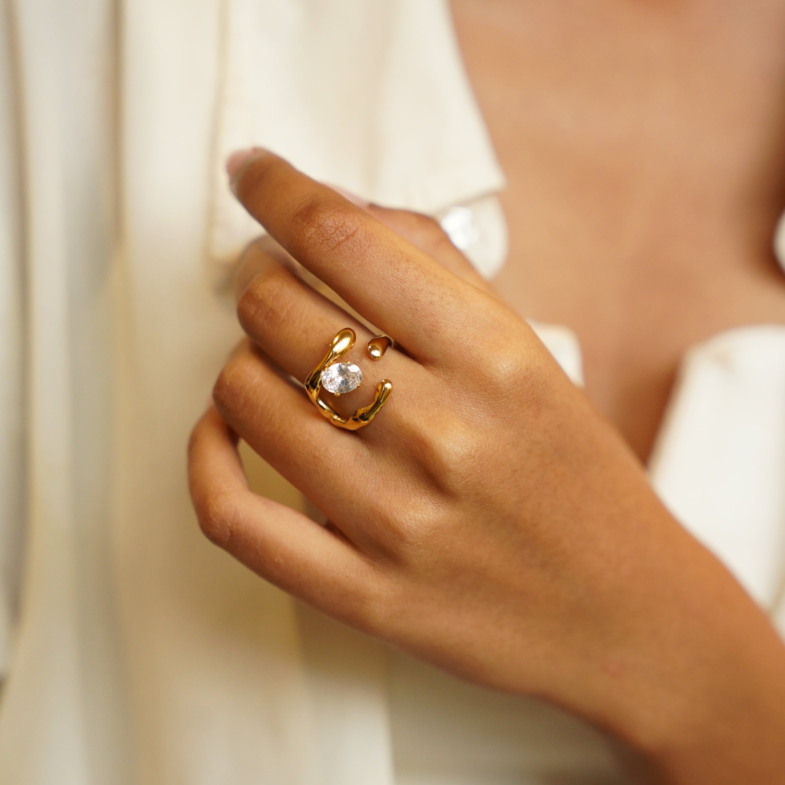 Ethereal Drop ring on finger – gold-plated minimal drop ring buy online India