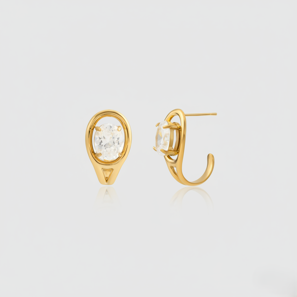 Gold oval stud earrings for women - anti-tarnish minimalist gold studs India