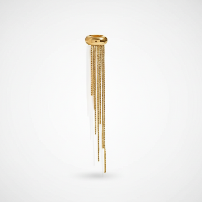 Close-up of gold tassel ear cuff - lightweight non-piercing cuff jewellery online India