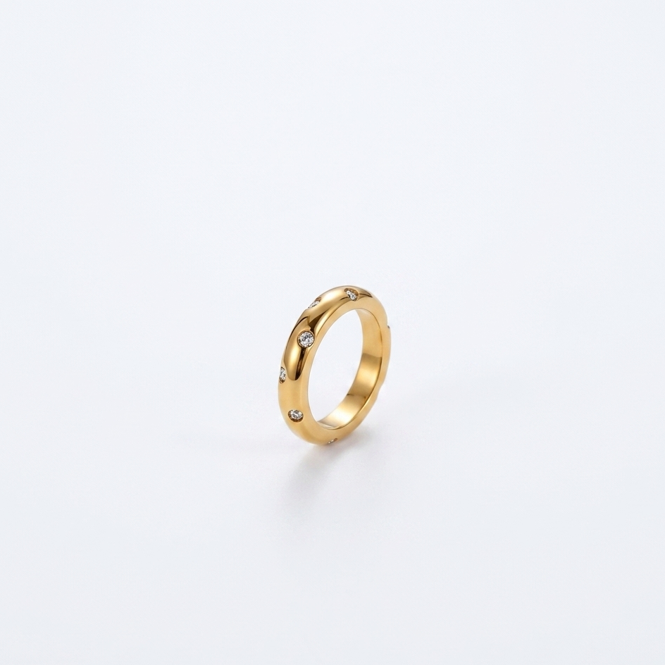 Golden Loop Ring in 18K gold plating with crystal accents, minimalist everyday ring.