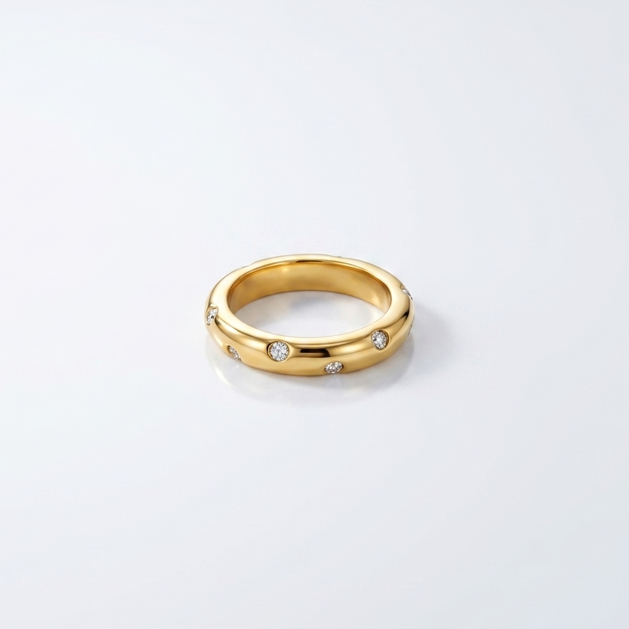 Golden Loop Ring with crystal accents in 18K gold plating, perfect for daily styling.