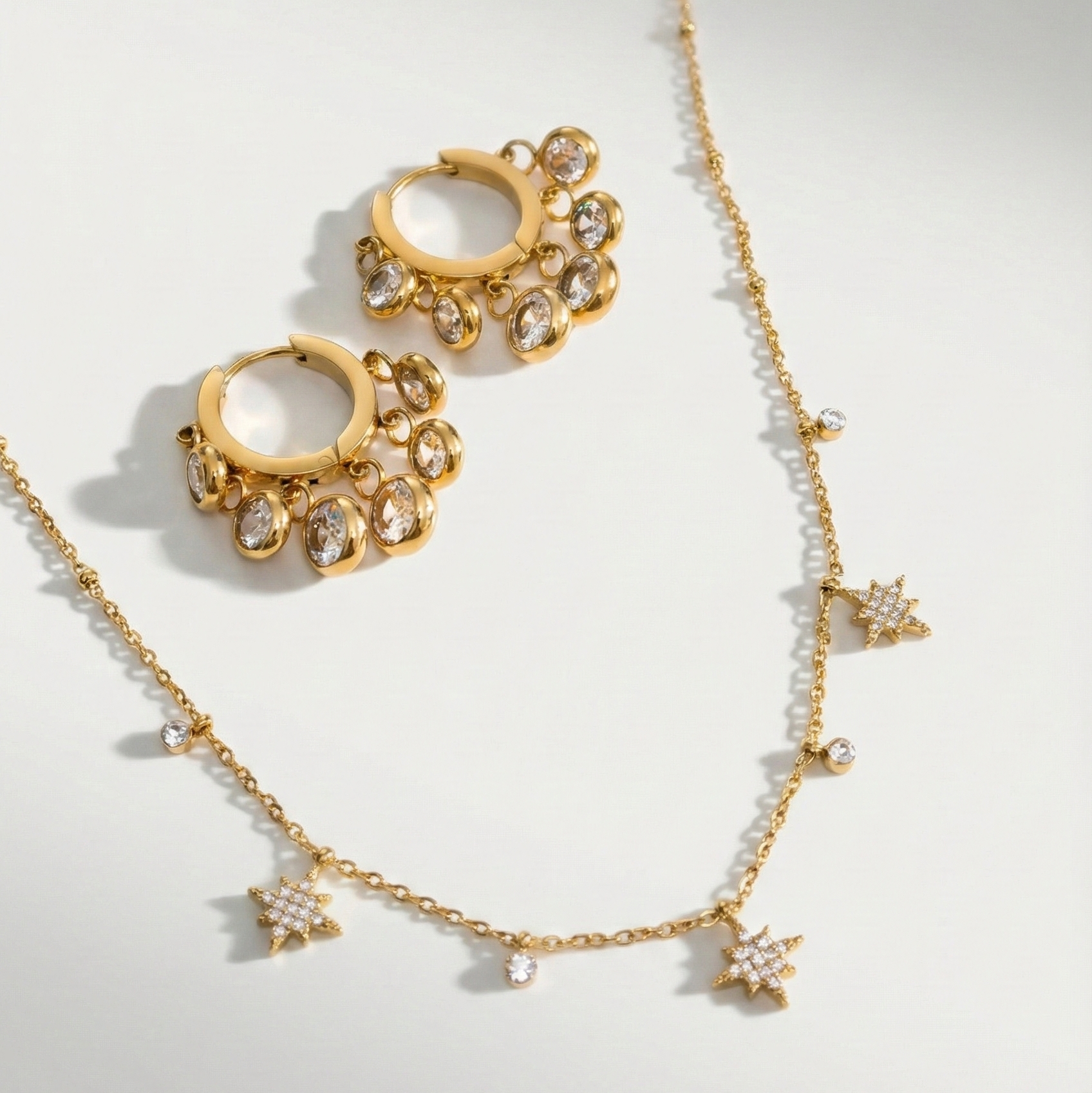 Golden stardust jewellery combo - gold earrings and necklace set for women India