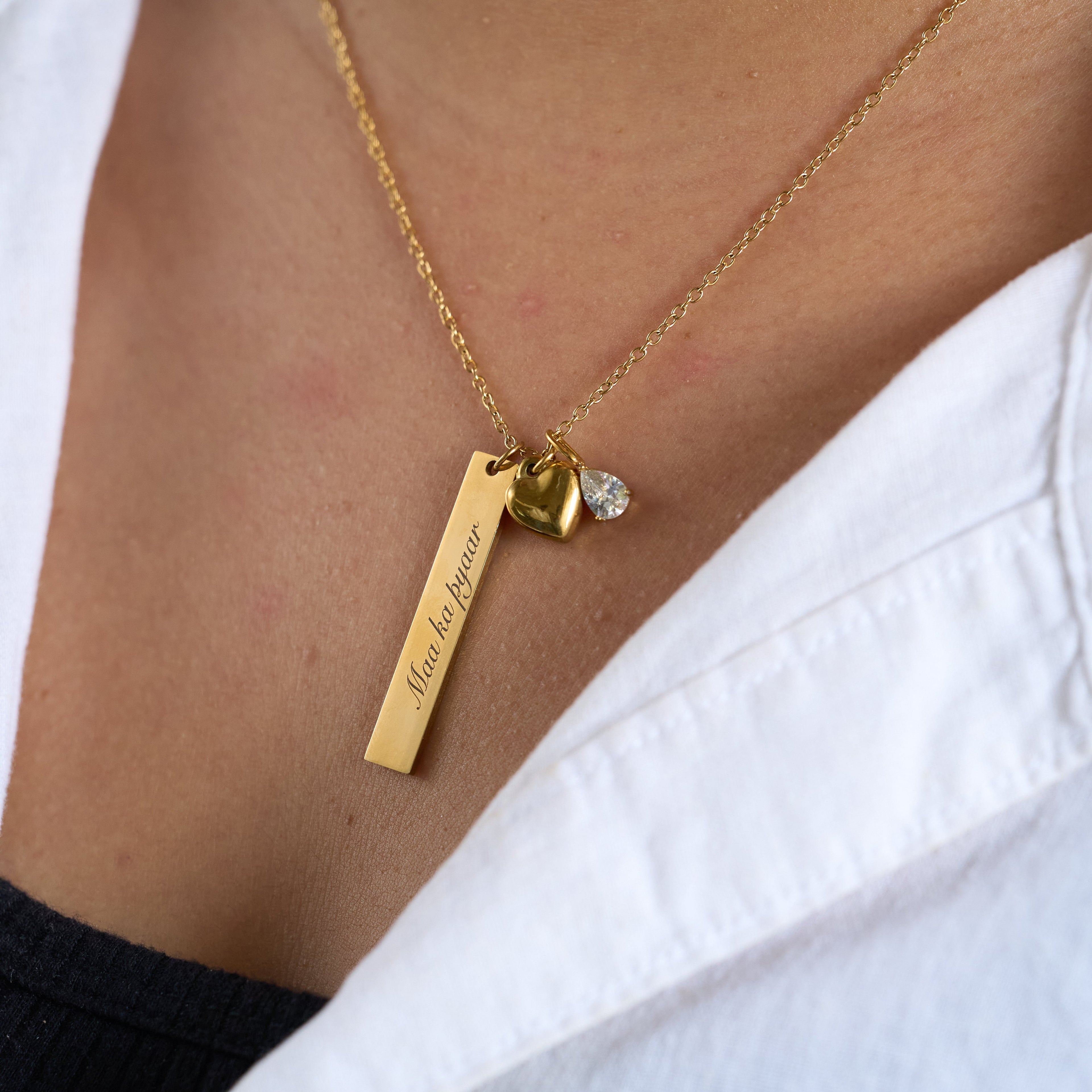 18k gold plated engraved heart necklace for women – Heart of Gold personalised pendant India