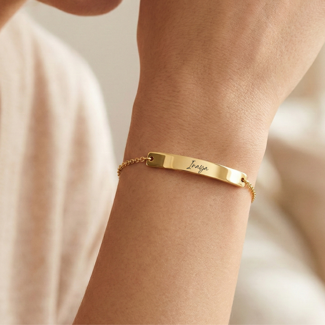 Personalised engraved heart gold bracelet for women – Heartsong custom anti-tarnish bracelet India
