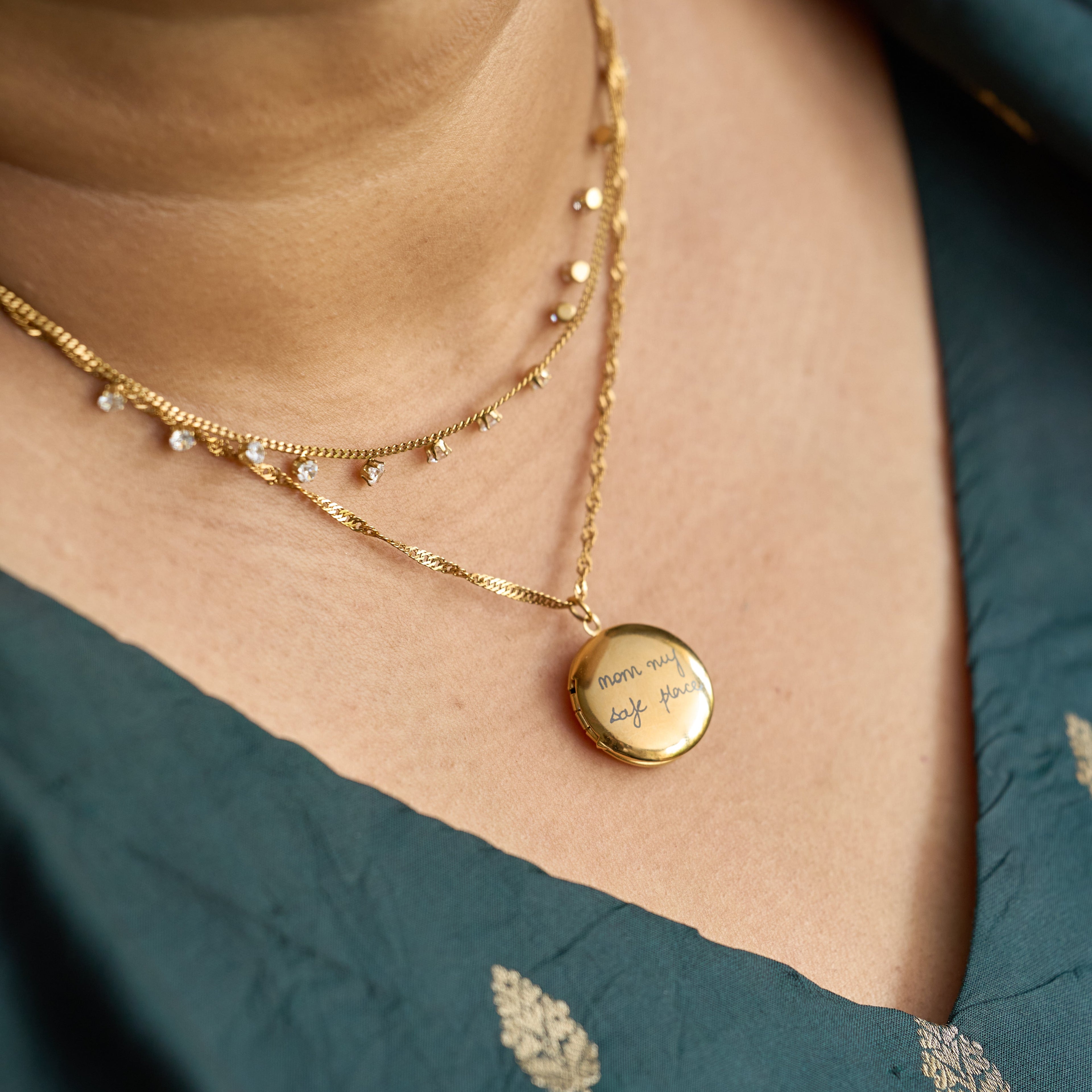 Personalised engraved gold necklace for women – My First Love custom name necklace India