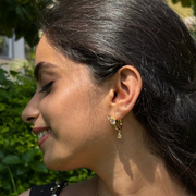 Office To Dinner Hoops styled for everyday wear, highlighting the elegant 3-stone gold design.