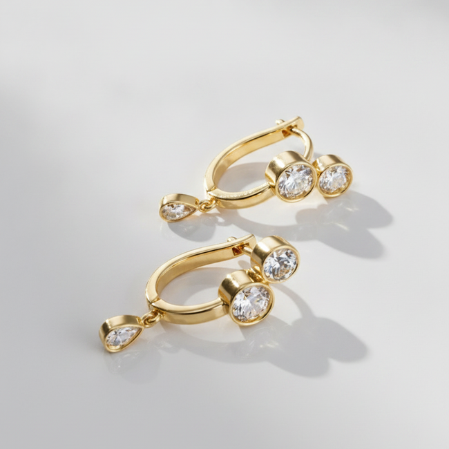 Office To Dinner Hoops displaying a premium base with pear-cut crystal drops.