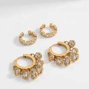 Opulent Elegance Combo featuring crystal huggie earrings and Serene Ear Cuff in 18k gold plating