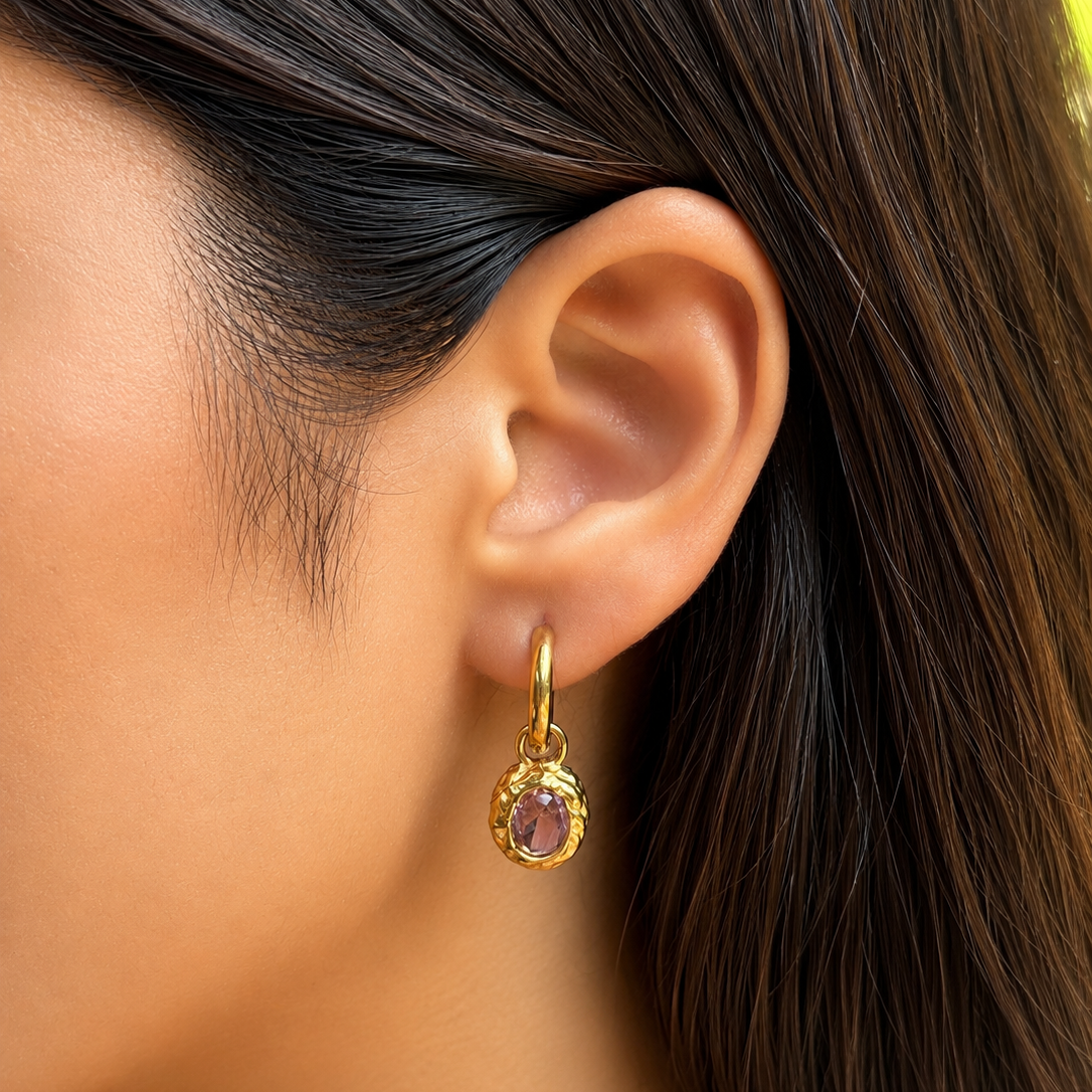 Pink Gem Hoops highlighting the fresh feminine charm and waterproof finish perfect for an effortless everyday aesthetic in India.