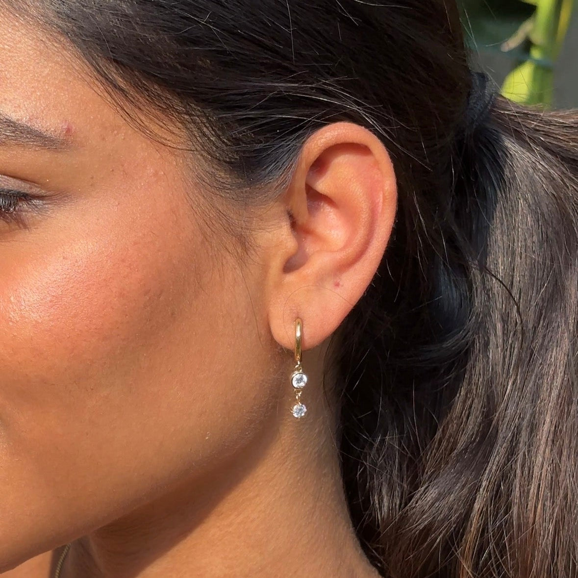 Roselle drop earrings on model – anti-tarnish gold drop earrings buy online India