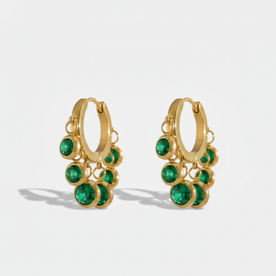 Royal Exotic Huggies emerald green stone gold hoop earrings for women – anti-tarnish huggie India
