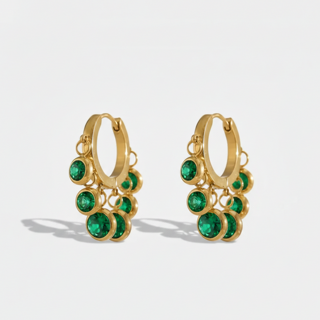 Royal Exotic Huggies emerald green stone gold hoop earrings for women – anti-tarnish huggie India
