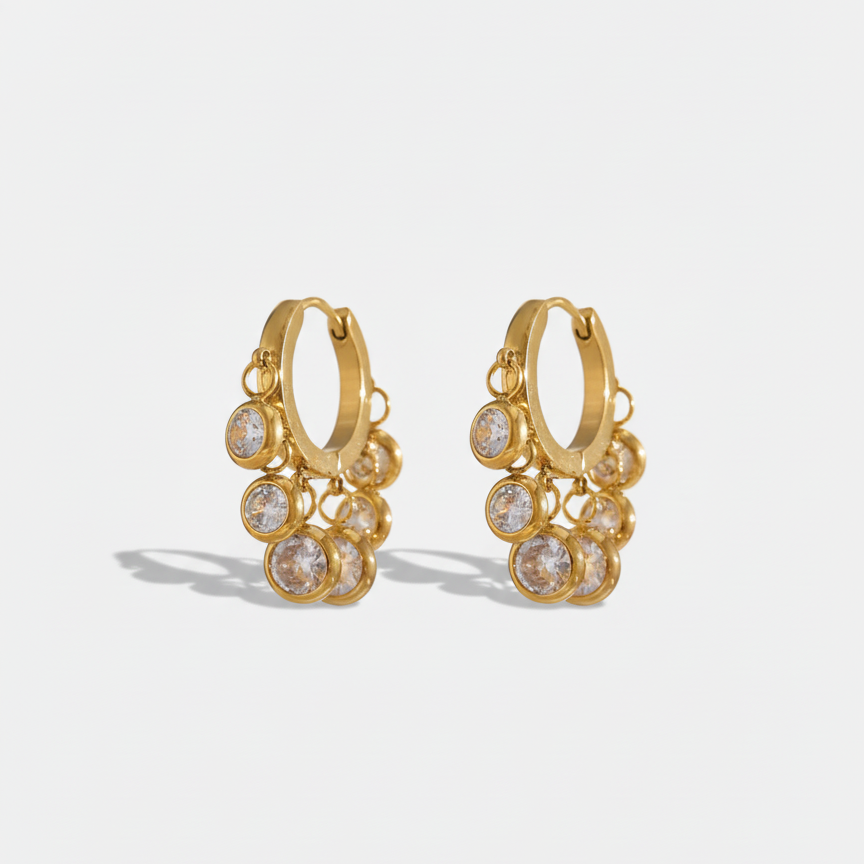 Royal Exotic Huggies white stone gold hoop earrings for women – anti-tarnish huggie earrings India
