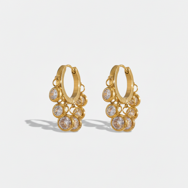 Royal Exotic Huggies white stone gold hoop earrings for women – anti-tarnish huggie earrings India
