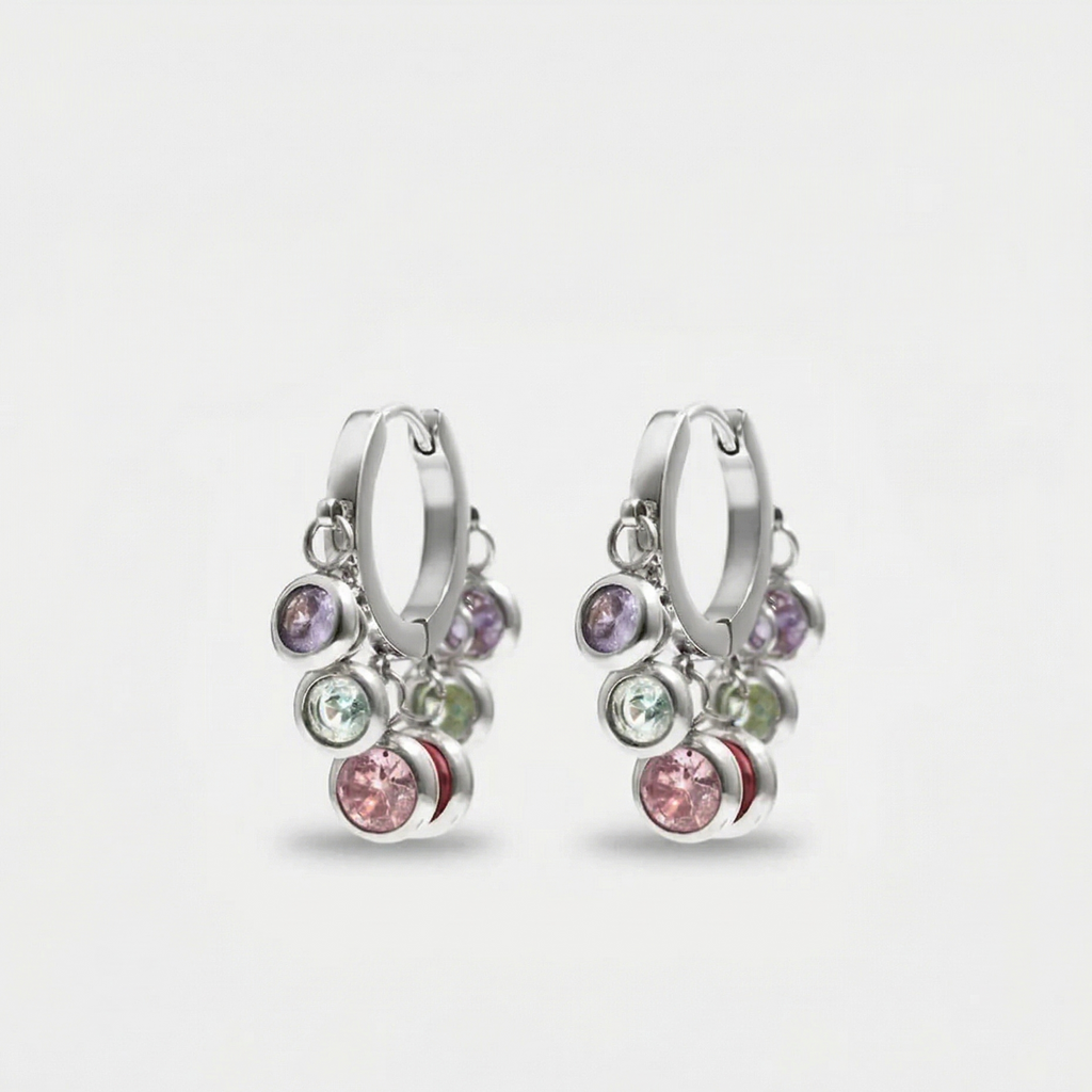 Royal Exotic Multicolour Huggies adding playful colour and sparkle to a modern ear stack