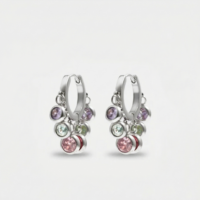 Royal Exotic Multicolour Huggies adding playful colour and sparkle to a modern ear stack