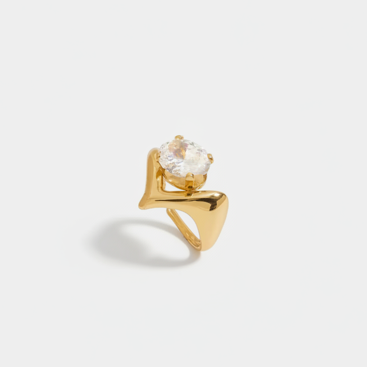 Sculpted shine gold-plated ring for women - anti-tarnish waterproof ring India