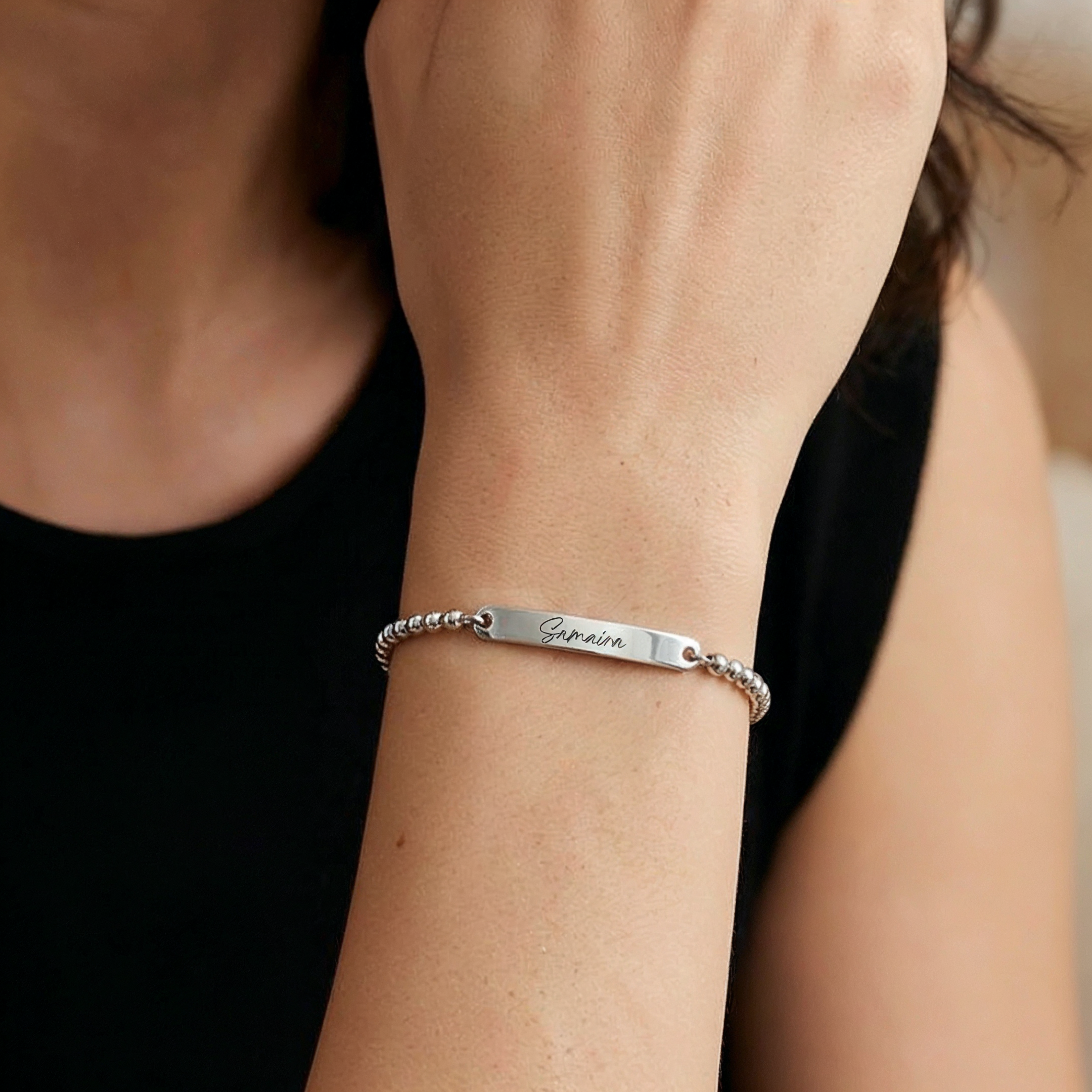 Personalised engraved protection bracelet for women – Sentinel custom gold name bracelet India