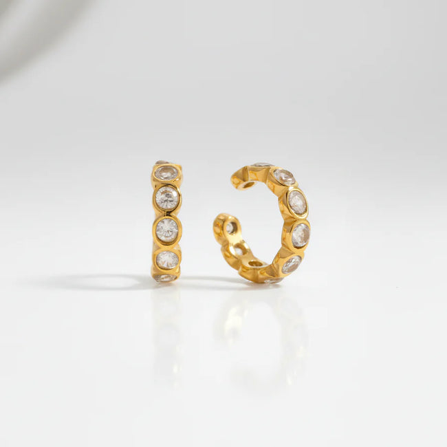 Opulent Elegance Combo with a waterproof gold-plated ear cuff detailed with bezel-set crystal stones