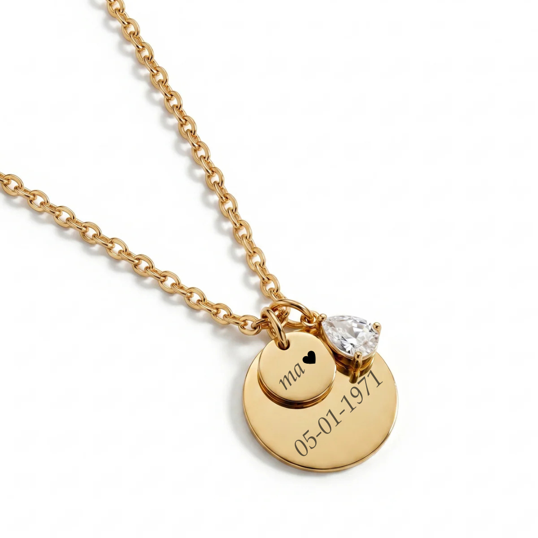 Personalised engraved gold circle pendant necklace – Serenity Circlets custom jewellery India