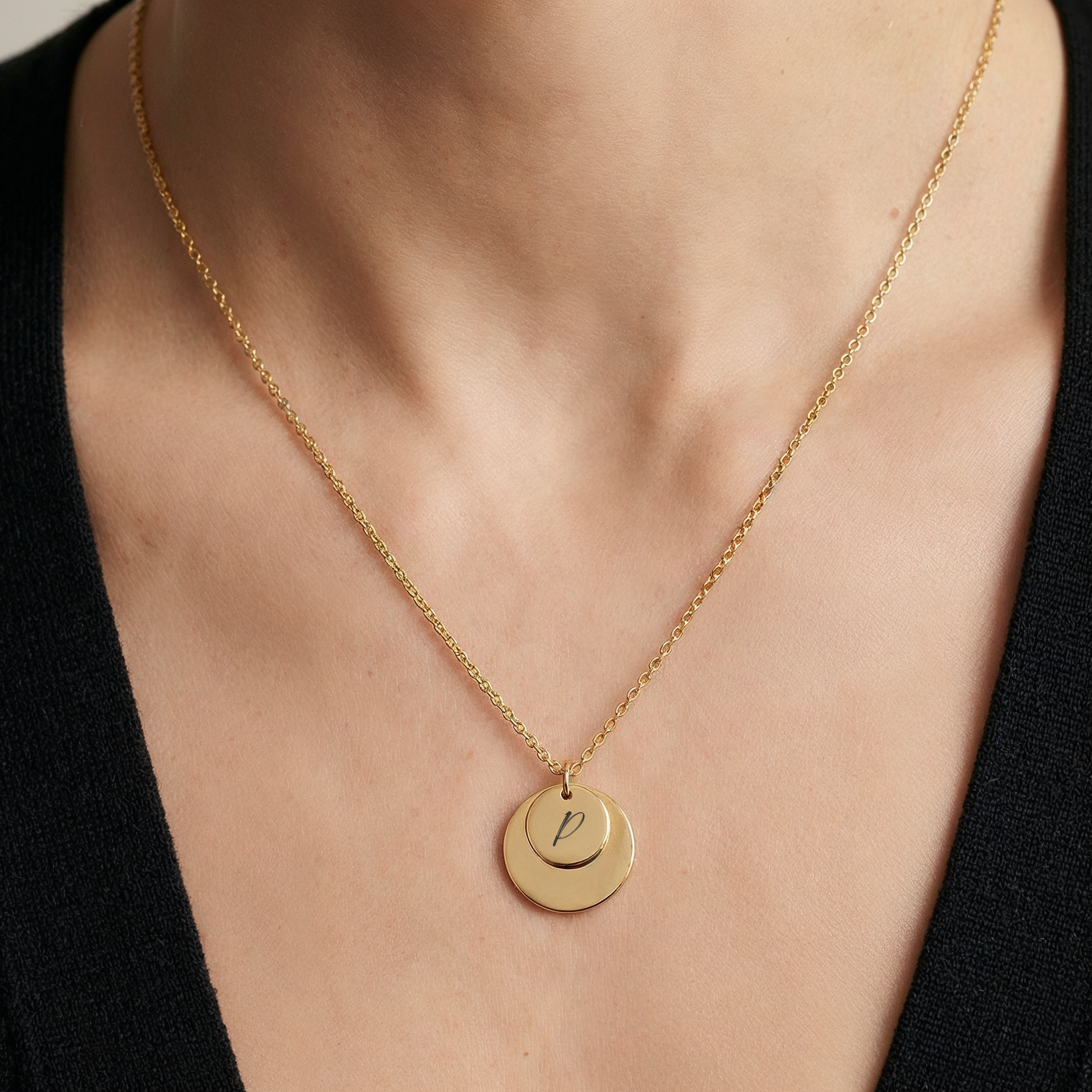 Personalised engraved gold circle pendant necklace – Serenity Circlets custom jewellery India