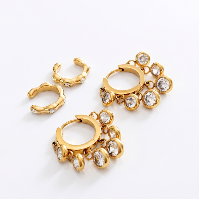 Signature Stack Duo bundling the waterproof Royal Exotic Huggies and wavy Vellure Ear Cuffs.